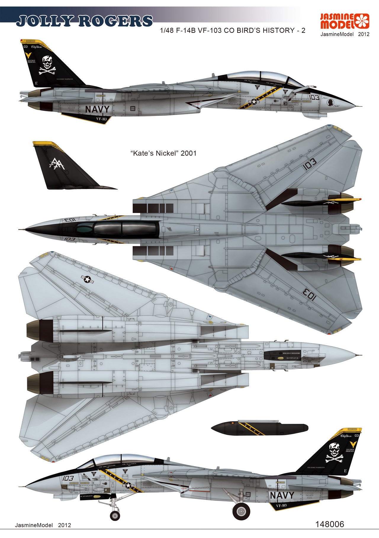 148006 Model Decals for 1/48 US Navy F-14B Tomcat VF-103 Kate's Nickel 2001