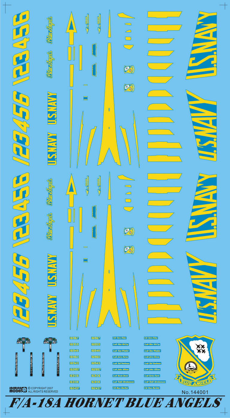 144001 Model Decal for 1/144 US Navy F/A-18A Hornet Blue Angels