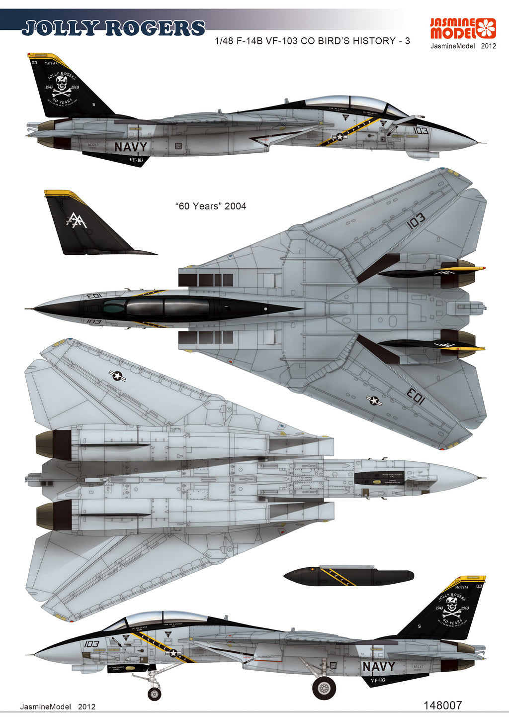 148007 Model Decals for 1/48 US Navy F-14B Tomcat VF-103 Jolly Rogers 60th Anniversary
