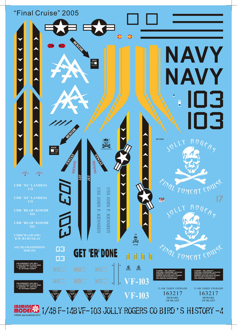 148008 Model Decals for 1/48 US Navy F-14B Tomcat VF-103 Jolly