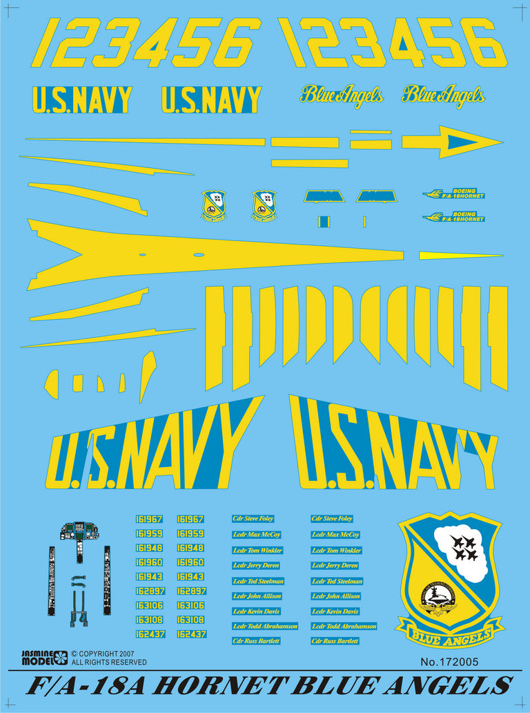 172005 Model Decal for 1/72 US Navy F/A-18A Hornet Blue Angels
