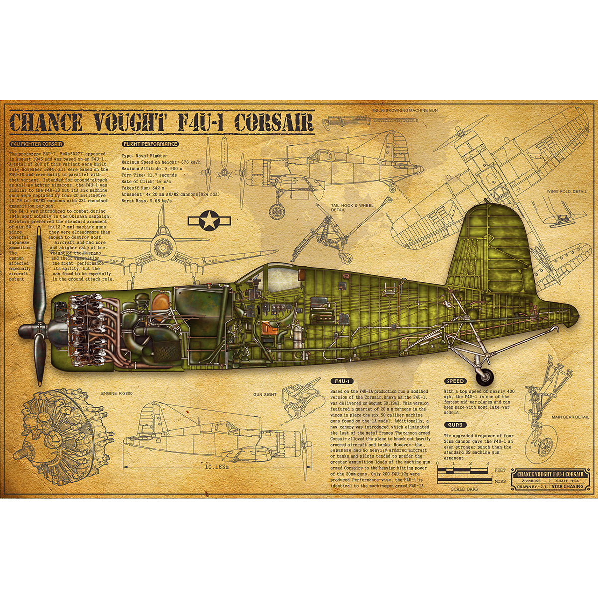 ZS110053 WWII Military Aviation Art Print Chance Vought F4U-1 