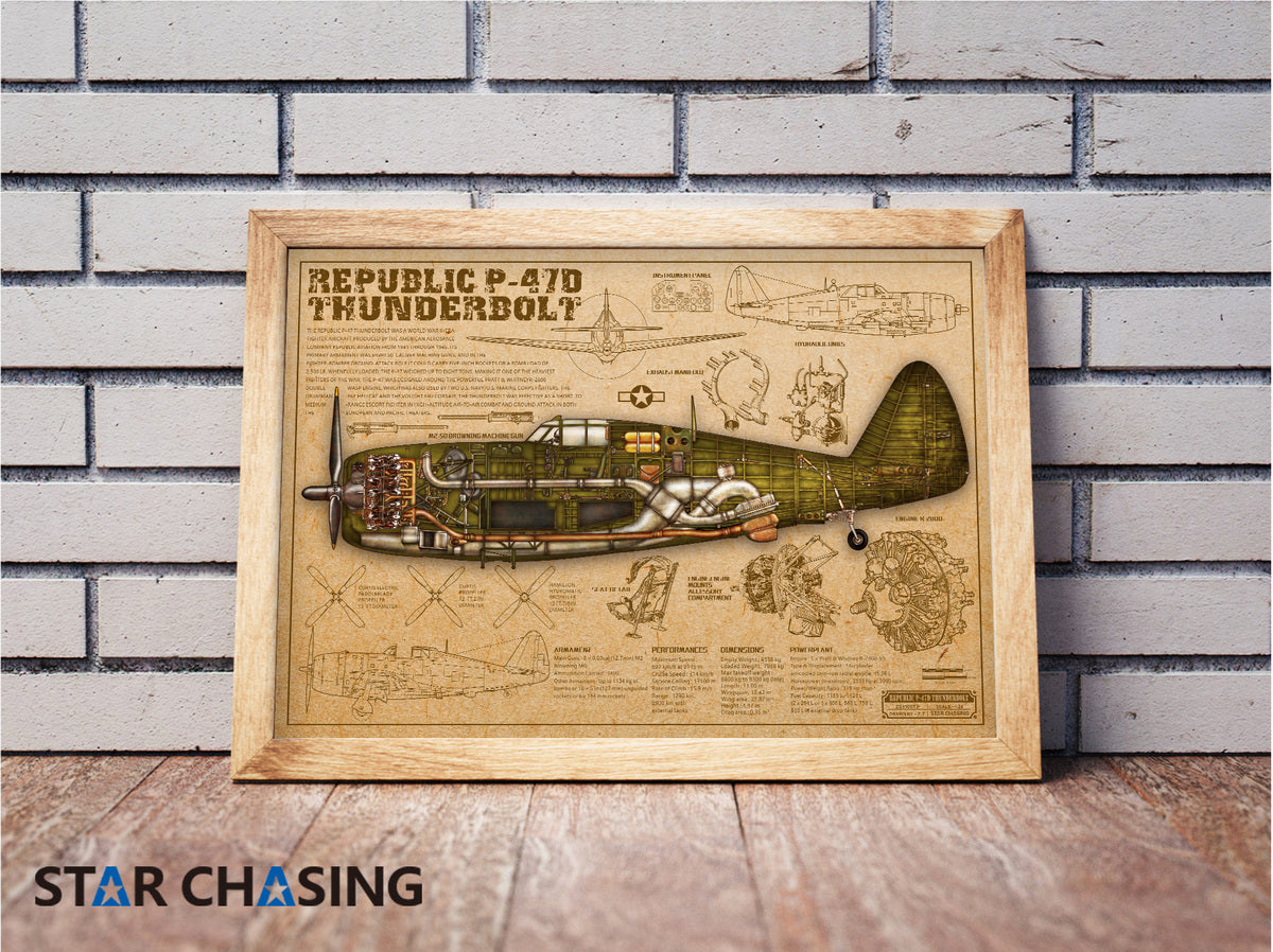 ZS110073 WWII Military Aviation Art Print Republic P-47D Thunderbolt Cutaway Drawing