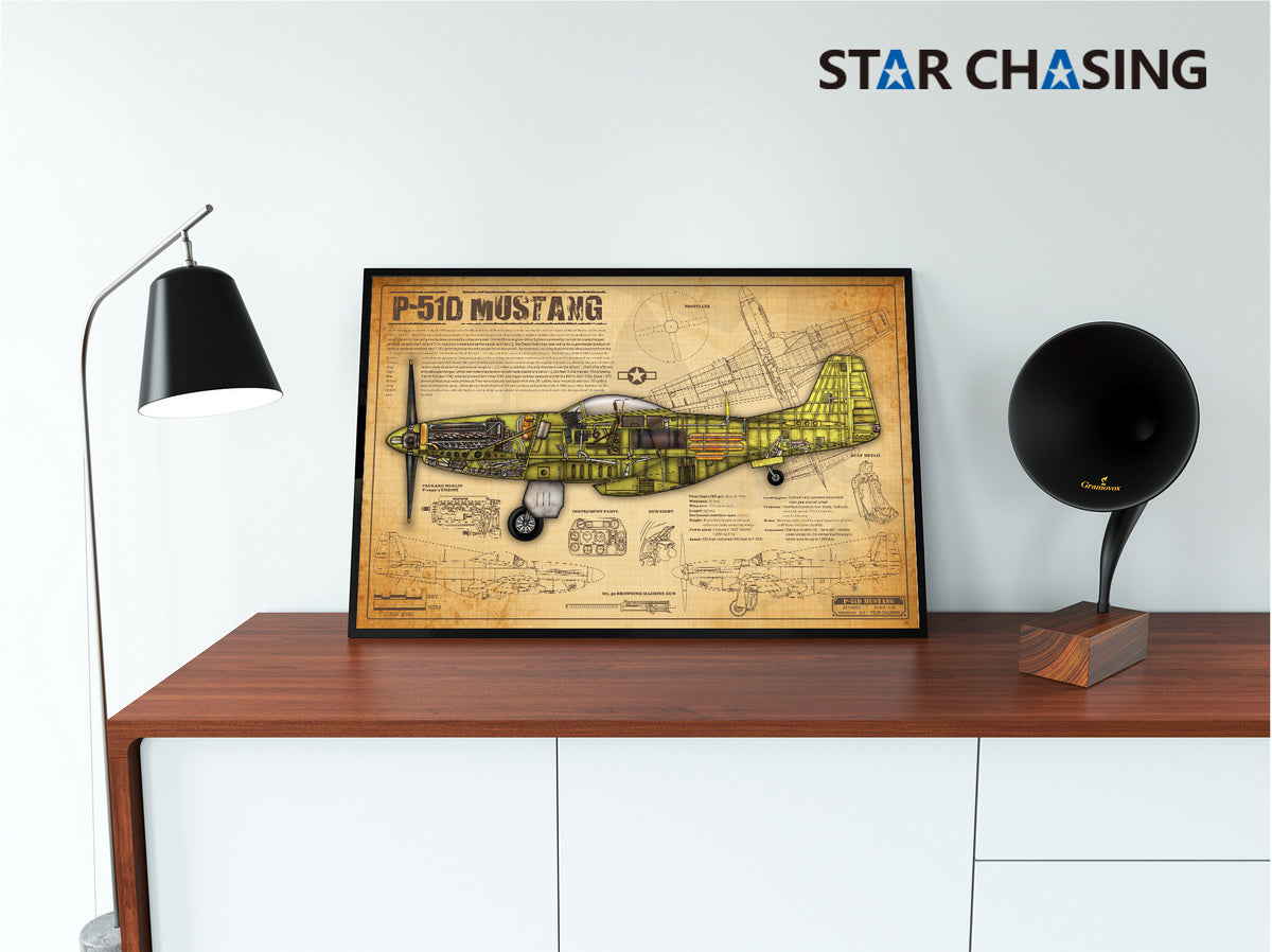 ZS110093 WWII Military Aviation Art Print P-51D Mustang Cutaway Drawing