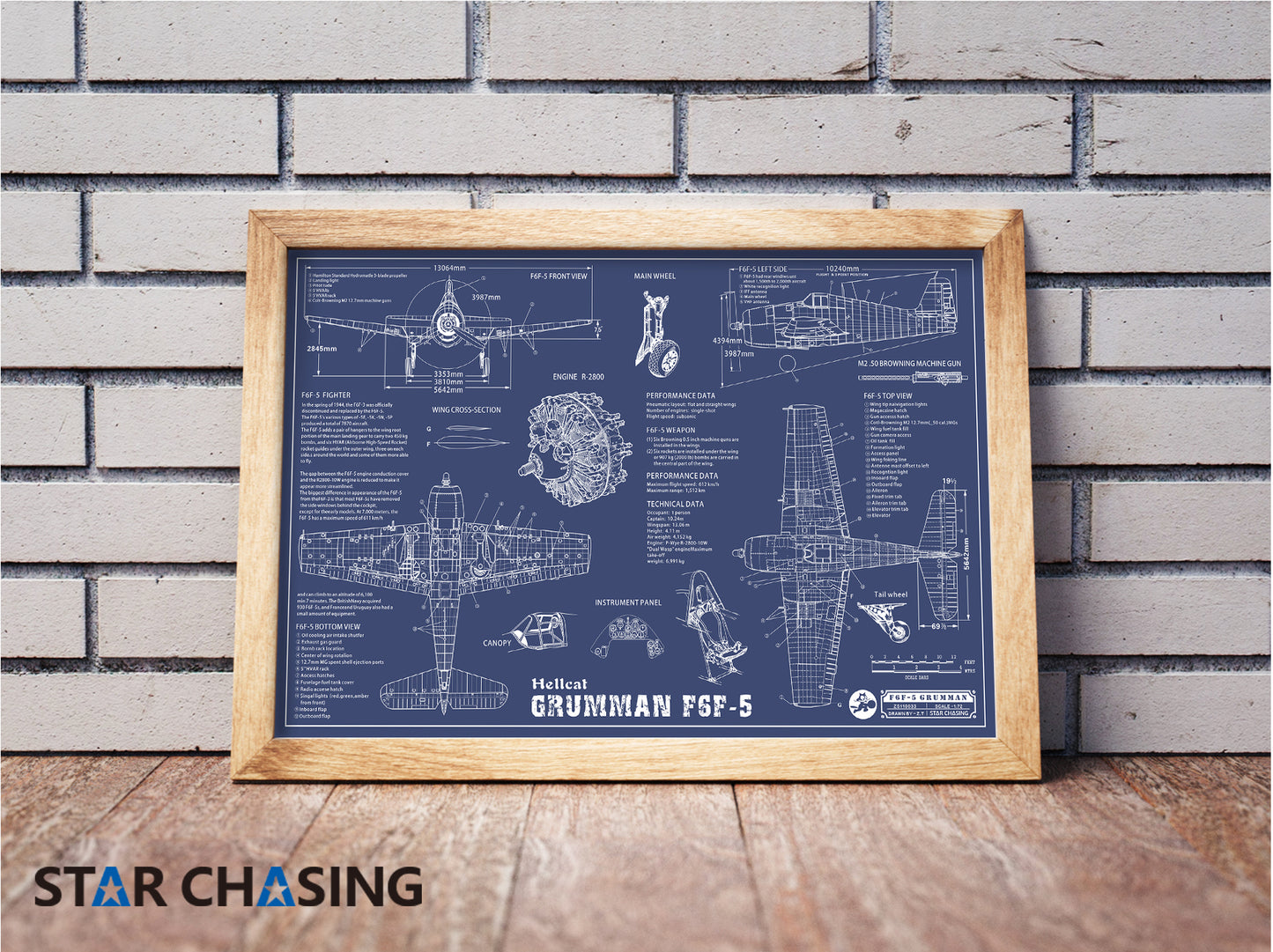 ZS110033 WWII Military Aviation Art Print GRUMMAN F6F-5 Hellcat Blueprint Drawing