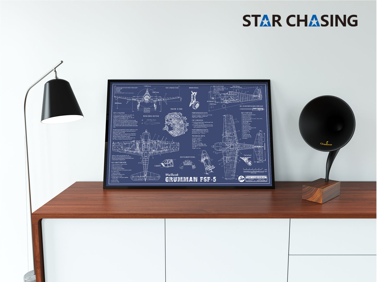 ZS110033 WWII Military Aviation Art Print GRUMMAN F6F-5 Hellcat Blueprint Drawing