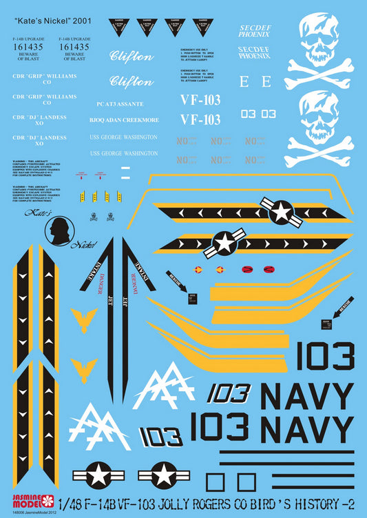 148006 Model Decals for 1/48 US Navy F-14B Tomcat VF-103 Kate's Nickel 2001