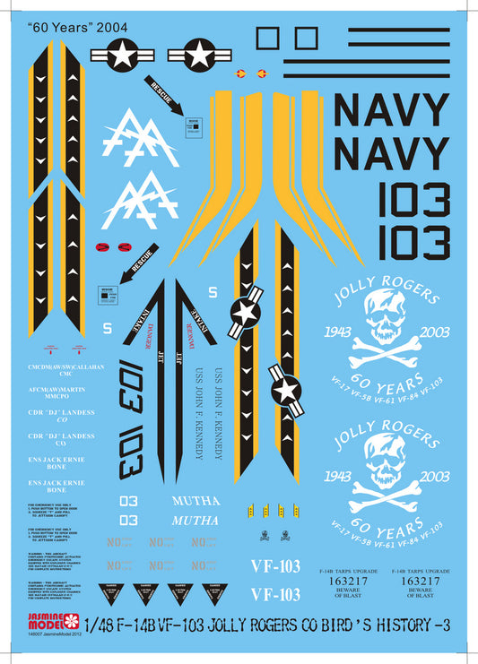 148007 Model Decals for 1/48 US Navy F-14B Tomcat VF-103 Jolly Rogers 60th Anniversary