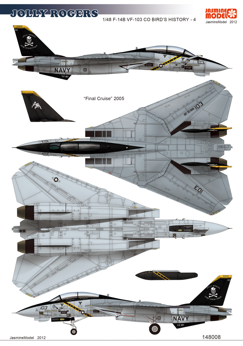 148008 Model Decals for 1/48 US Navy F-14B Tomcat VF-103 Jolly