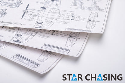 ZS110043Q WWII Military Aviation Art Print Bf 109E-3 Blueprint Drawing (Color Fading)