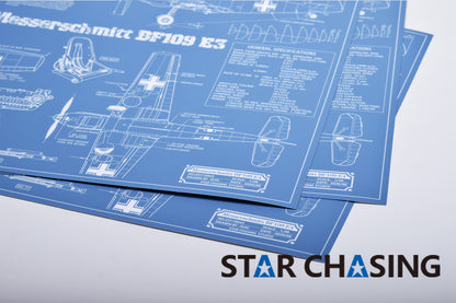 ZS110043 WWII Military Aviation Art Print Bf 109E-3 Blueprint Drawing