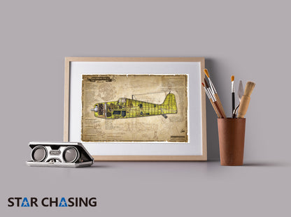 ZS110013 WWII Military Aviation Art Print GRUMMAN F6F-5 Hellcat Cutaway Drawing